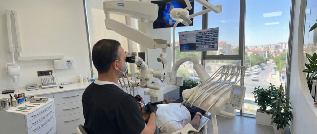 Dr. Hasan is using a microscope during endodontic surgery